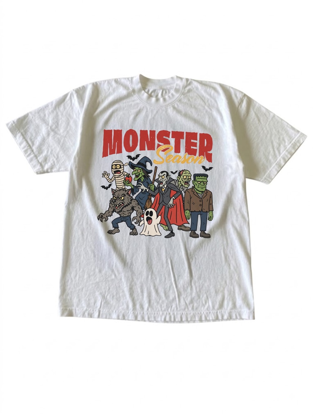 Monster Season Halloween Squad White Spooky Graphic T-Shirt